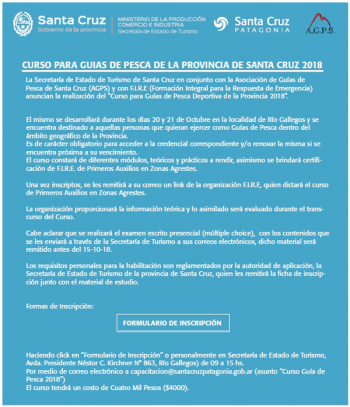 Convocan a Guías de Pesca para el curso habilitante 2018