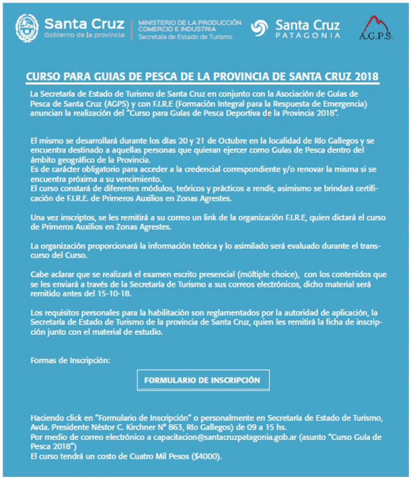 Convocan a Guías de Pesca para el curso habilitante 2018