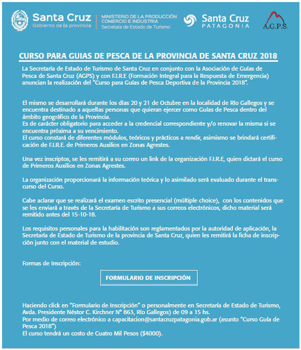 Convocan a Guías de Pesca para el curso habilitante 2018